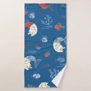 Cute little cat mermaid seamless pattern. Textured Bath Towel