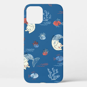 Cute little cat mermaid seamless pattern. Textured iPhone 12 Case