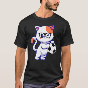Cute Little Cat Soccer Nerd With Glasses T-Shirt