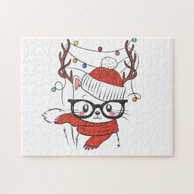 Cute little cat with deer horns jigsaw puzzle (Horizontal)