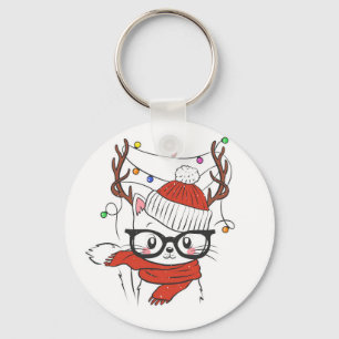 Cute little cat with deer horns keychain