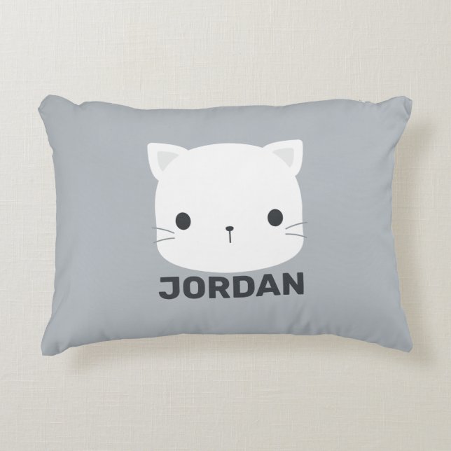Cute Little Cat with Personalized Name Accent Pillow (Front)