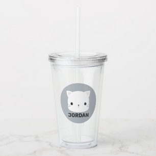 Cute Little Cat with Personalized Name Acrylic Tumbler