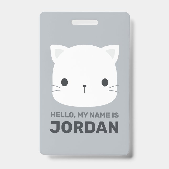 Cute Little Cat with Personalized Name Badge (Front)