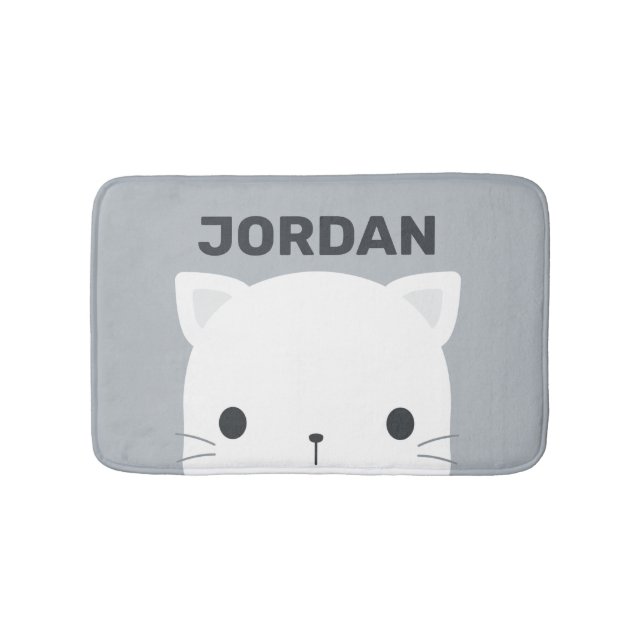 Cute Little Cat with Personalized Name Bath Mat (Front)