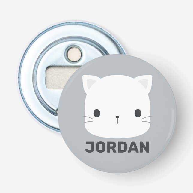 Cute Little Cat with Personalized Name Bottle Opener (Front)