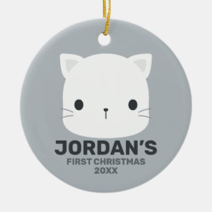 Cute Little Cat with Personalized Name Ceramic Ornament