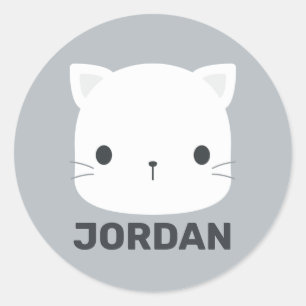 Cute Little Cat with Personalized Name Classic Round Sticker