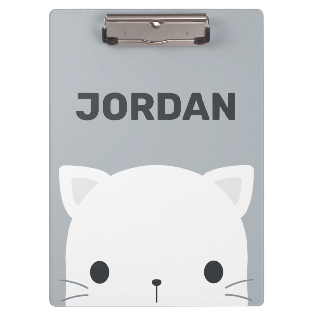 Cute Little Cat with Personalized Name Clipboard (Front)