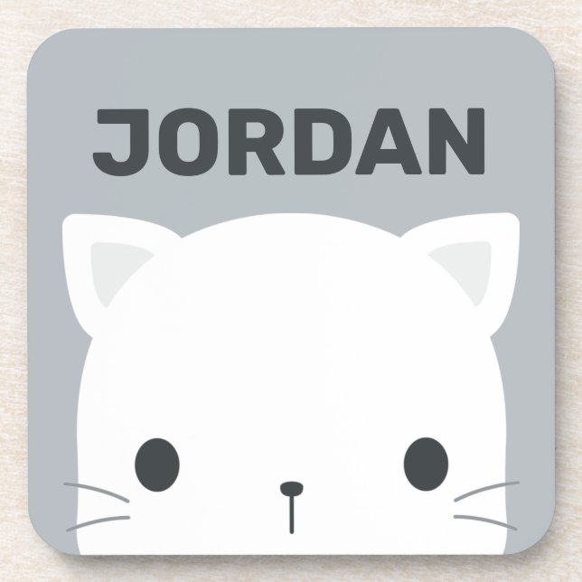 Cute Little Cat with Personalized Name Coaster (Front)