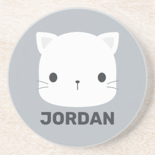 Cute Little Cat with Personalized Name Coaster