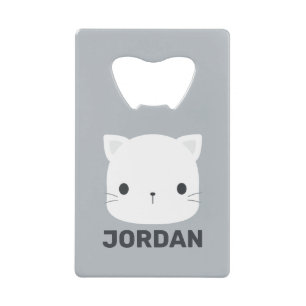Cute Little Cat with Personalized Name Credit Card Bottle Opener