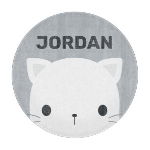Cute Little Cat with Personalized Name  Cutting Board