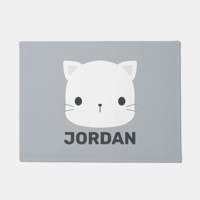 Cute Little Cat with Personalized Name Doormat (Front)
