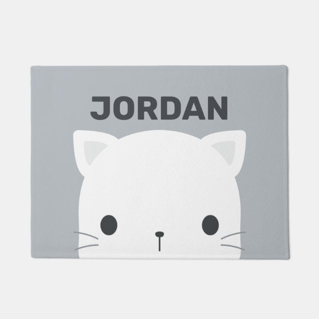 Cute Little Cat with Personalized Name Doormat (Front)