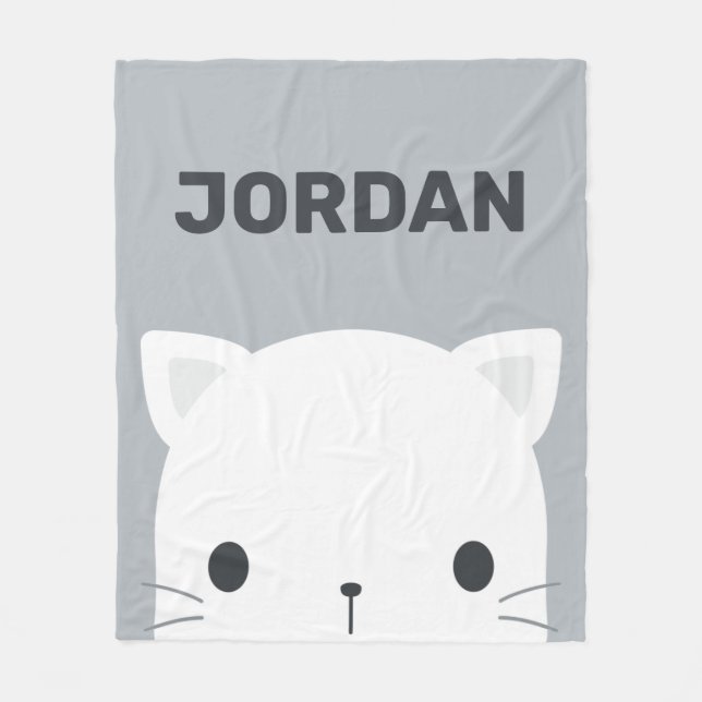 Cute Little Cat with Personalized Name Fleece Blanket (Front)