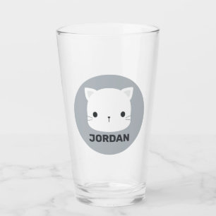 Cute Little Cat with Personalized Name Glass