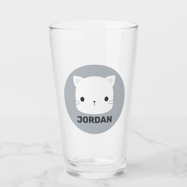 Cute Little Cat with Personalized Name Glass (Front)