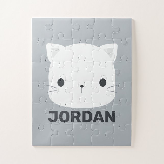 Cute Little Cat with Personalized Name Jigsaw Puzzle (Vertical)