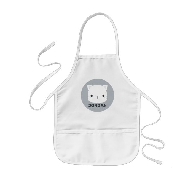 Cute Little Cat with Personalized Name Kids Apron (Front)