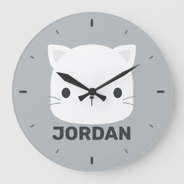 Cute Little Cat with Personalized Name Large Clock (Front)