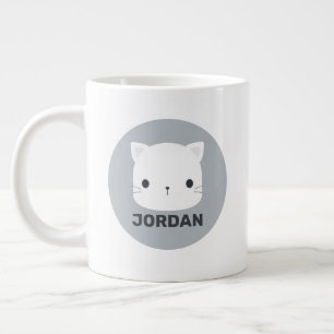 Cute Little Cat with Personalized Name Large Coffee Mug