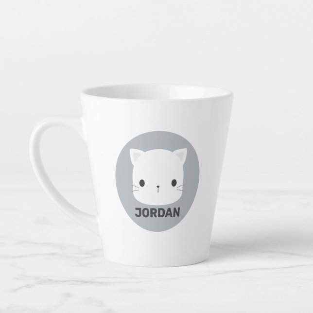 Cute Little Cat with Personalized Name Latte Mug (Left)