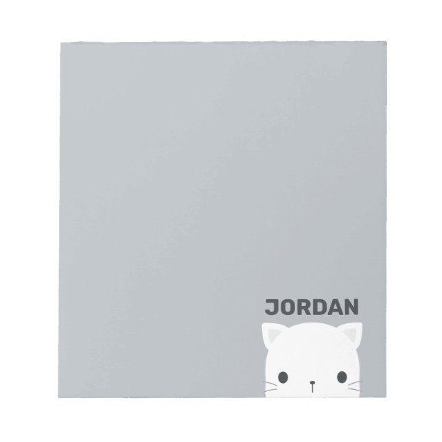 Cute Little Cat with Personalized Name Notepad (Front)