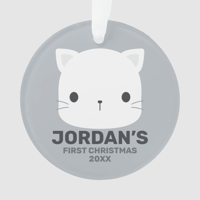 Cute Little Cat with Personalized Name Ornament (Front)