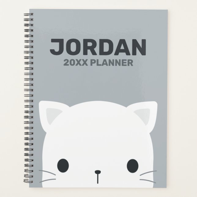 Cute Little Cat with Personalized Name Planner (Front)
