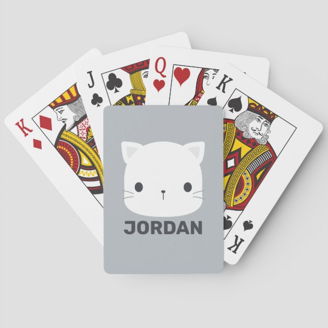 Cute Little Cat with Personalized Name Playing Cards (Back)