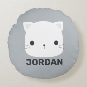 Cute Little Cat with Personalized Name Round Pillow
