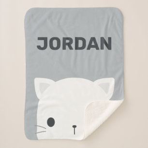 Cute Little Cat with Personalized Name Sherpa Blanket