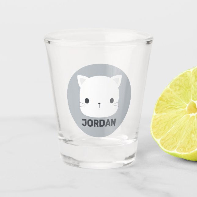 Cute Little Cat with Personalized Name Shot Glass (Front)