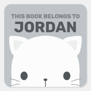 Cute Little Cat with Personalized Name Square Sticker