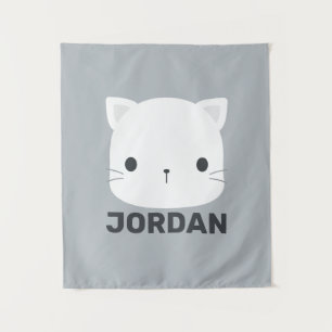 Cute Little Cat with Personalized Name Tapestry