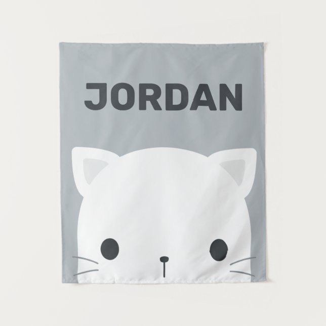 Cute Little Cat with Personalized Name Tapestry (Front)