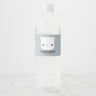 Cute Little Cat with Personalized Name Water Bottle Label