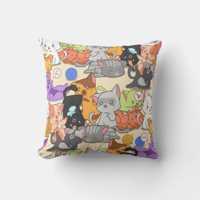 Cute Little Cats Pattern Throw Pillow (Front)
