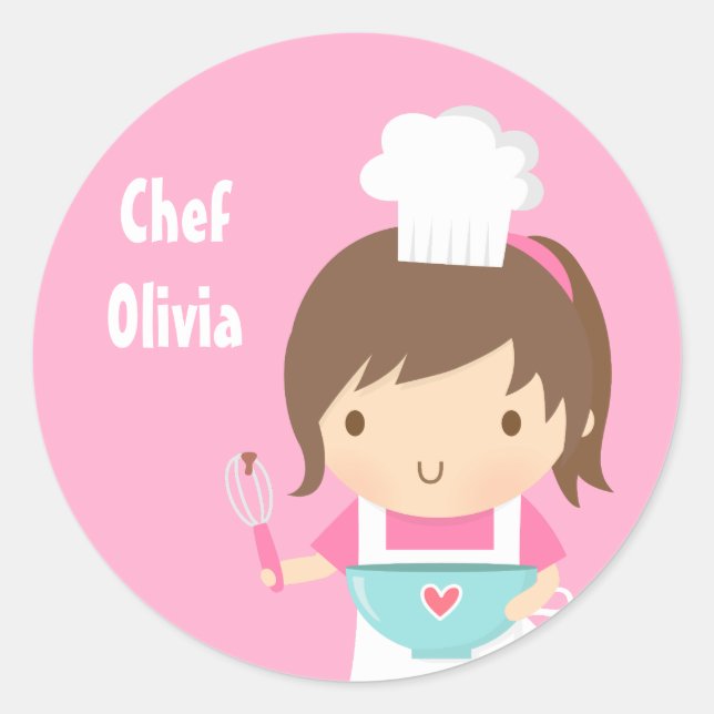 Cute Little Chef Baker Girl Classic Round Sticker (Front)