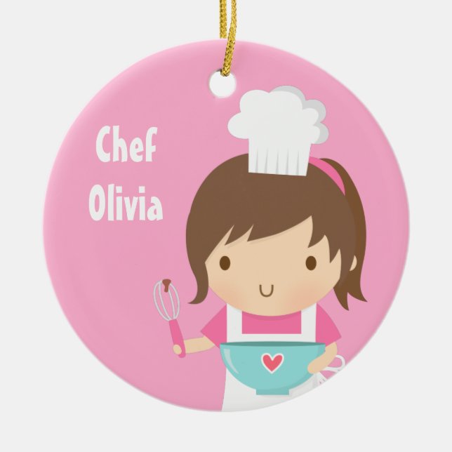 Cute Little Chef Baker Girls Room Decor Ceramic Ornament (Front)