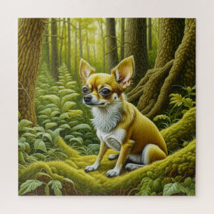 Cute Little Chihuahua Sitting in the Woods Jigsaw Puzzle