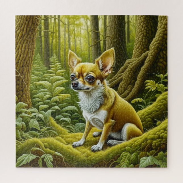 Cute Little Chihuahua Sitting in the Woods Jigsaw Puzzle (Vertical)