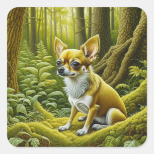 Cute Little Chihuahua Sitting in the Woods Square Sticker