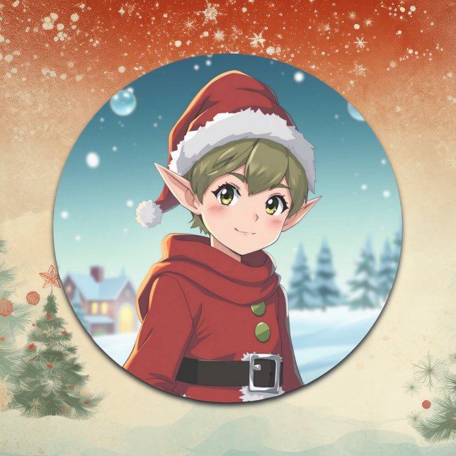 Cute Little Christmas Elf  Classic Round Sticker (Creator Uploaded)