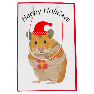 Cute little Christmas Hamster holding a present Medium Gift Bag