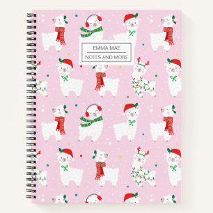 Cute little Christmas Llamas on light pink Notebook