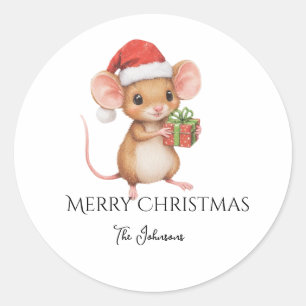 Cute little Christmas mouse Classic Round Sticker