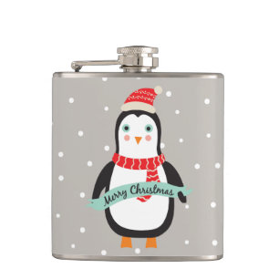 Cute little Christmas Penquin "Merry Christmas" Hip Flask