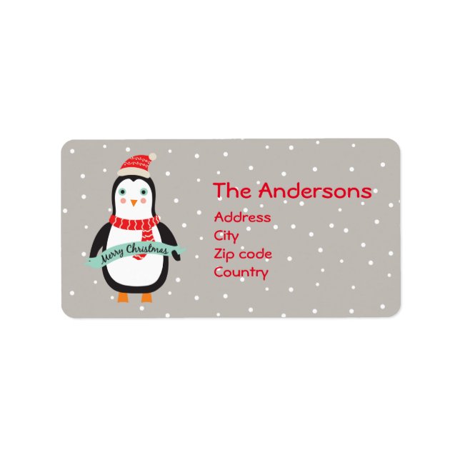 Cute little Christmas Penquin "Merry Christmas" Label (Front)